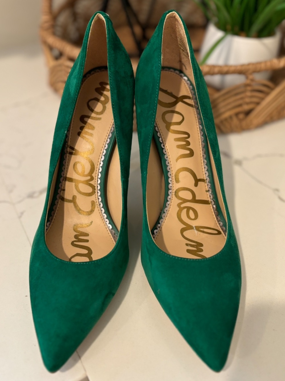 Sam Edelman Hazel Pointed Toe Heels Suede Emerald Green RARE Womens 8.5 Holidays - Picture 15 of 15